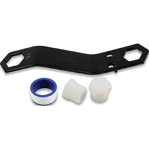 Camco 11633 Rv Water Heater Drain Plug Kit (Includes Two 1/2-14 Ntp Drain Plugs And Teflon Tape) - 11633 - 17-11633F1