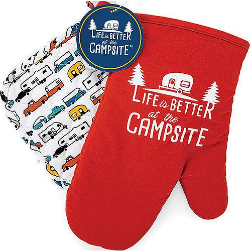 Camco 53260 Red Oven Mitt/Multi-Color Pot Holder Set - 53260 - 17-53260F1