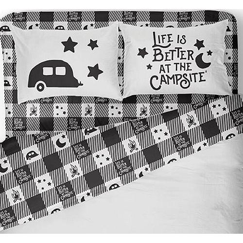 Camco 53474 Bed Sheets, King, Buffalo Plaid, Blk/White - 53474 - 17-53474F1