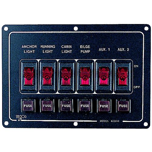 Seadog 422210 Illuminated Horizontal 6 Switch Panel - 422210-1 - 354-4222101F1