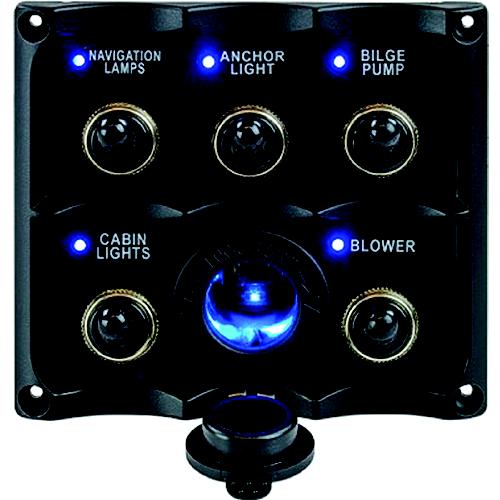 Seadog 424627-1 Water Resistant Toggle Switch Panel W/5 Switches & Power Stocket - 424627-1 - 354-4246271F1