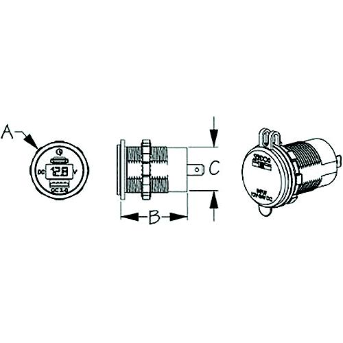 Seadog 4265111 Usb 3.0 & Usb-C Power Socket With Voltmeter, A:1-7/16