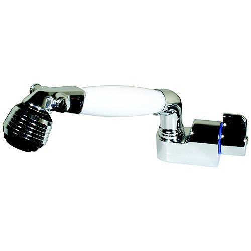 Scandvik 14412 Cold Water Faucet And Shower Combination With Adjustable Aerator And Built-In Water Conservation Valve, White Handle With 5' White Nylon Hose - 14412 - 390-14412F1