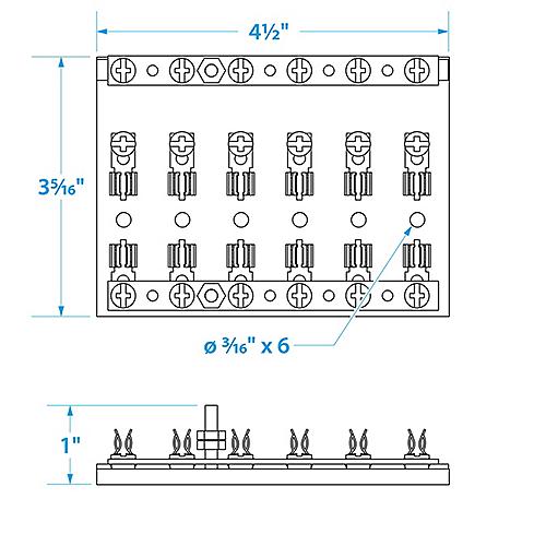 Seachoice 6-Gang Fuse And Terminal Block, Brass Clips And Contacts, Sfe 20 Amp Of 3Ag Fuse - 13441 - 50-13441F1