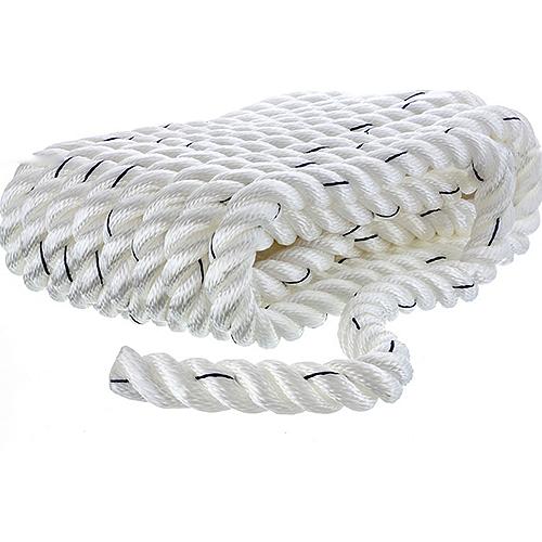 Seachoice Premium 3 Strand Twisted Nylon Dock Line, White With Blue Tracer, 3/4