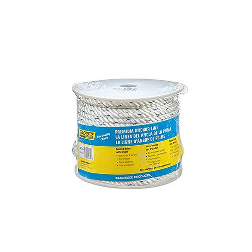 Premium 3-Strand Twisted Nylon Anchor Linewhite With Blue Tracer, 3/8