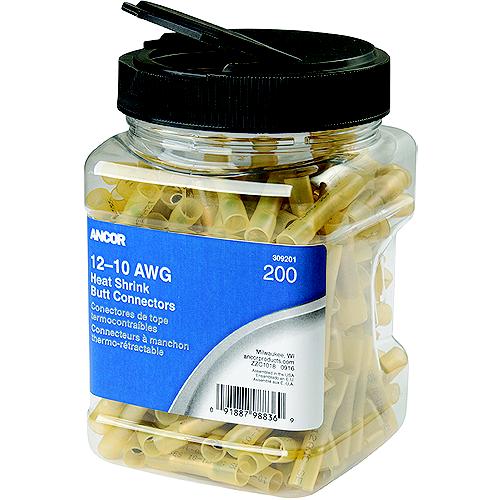 Ancor 309201 Marine Grade® Heat Shrink Butt Connectors, 12-10 Awg, Yellow, 200/Pk - 309201 - 639-309201F1