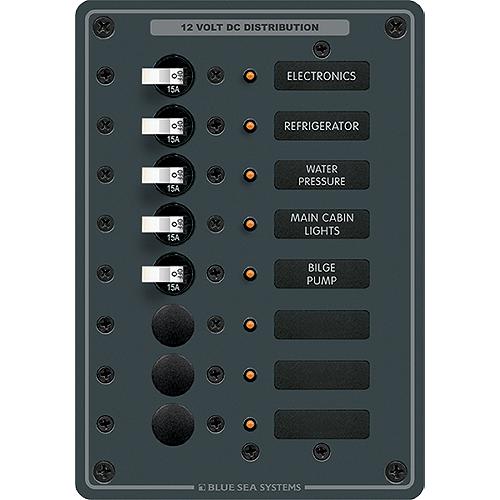 Blue Sea Systems 8023 Traditional Metal Dc Circuit Breaker Panel - 8 Positions - 8023-Bss - 661-8023F1