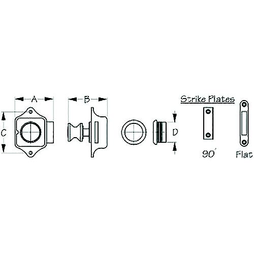 Seadog 2253001 Push Button Rim Latch, A: 1-15/16