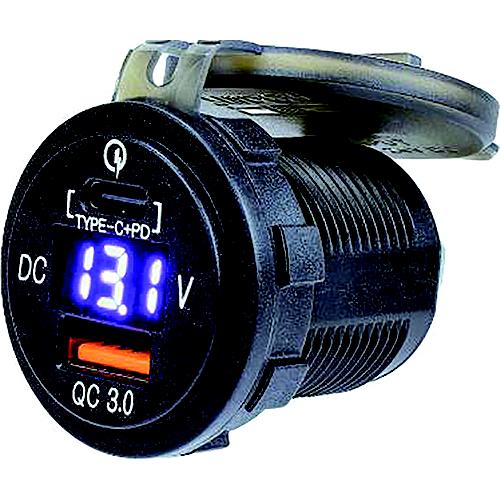 Seadog 4265111 Usb 3.0 & Usb-C Power Socket With Voltmeter, A:1-7/16