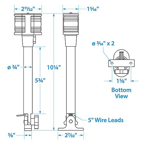 Seachoice Fold-Down Masthead And All-Round White Light, 3-Mile Visibility For Sail Or Powerboats Under 66 Feet - 5961 - 50-05961F1