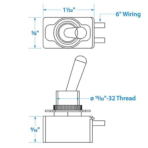 Seachoice 2-Position Heavy Duty Toggle Switch, On/Off, 6 In. Wire Leads - 12071 - 50-12071F1
