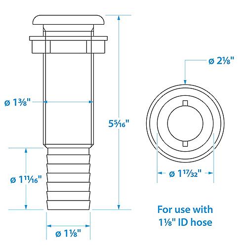 Seachoice Extra Long Thru-Hull Fitting W/ Broad Flange For 1-1/8 In. Id Hose, 3 In. Long Thread - 18181 - 50-18181F1