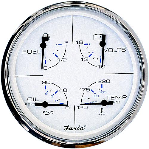 Faria F33864 Chesapeake White Stainless Steel Multifunction Gauge: Fuel Level, Oil Psi, Water Temp, Voltmeter - F33864 - 678-F33864F1