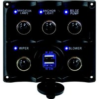 Seadog 424617-1 Water Resistant Toggle Switch Panel W/5 Switches & Usb Power Stocket - 424617-1 - 354-4246171F1