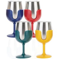 Camco 53465 Wine Tumblers, 8 Oz., Navy, Red, Dark Green, Yellow , 4/Pk - 53465 - 17-53465F1