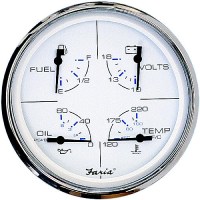 Faria F33864 Chesapeake White Stainless Steel Multifunction Gauge: Fuel Level, Oil Psi, Water Temp, Voltmeter - F33864 - 678-F33864F1
